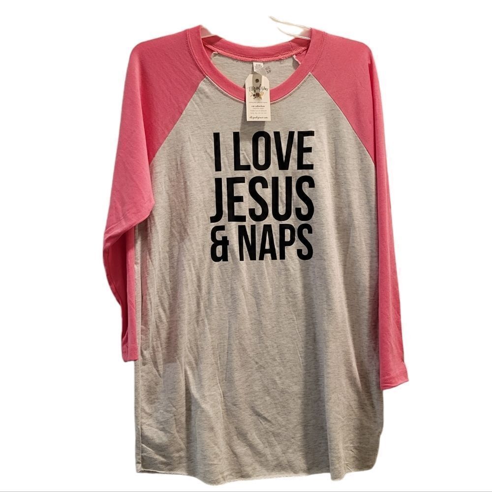 Elly & Grace I LOVE JESUS & Naps baseball Tee Shirt M Nwt